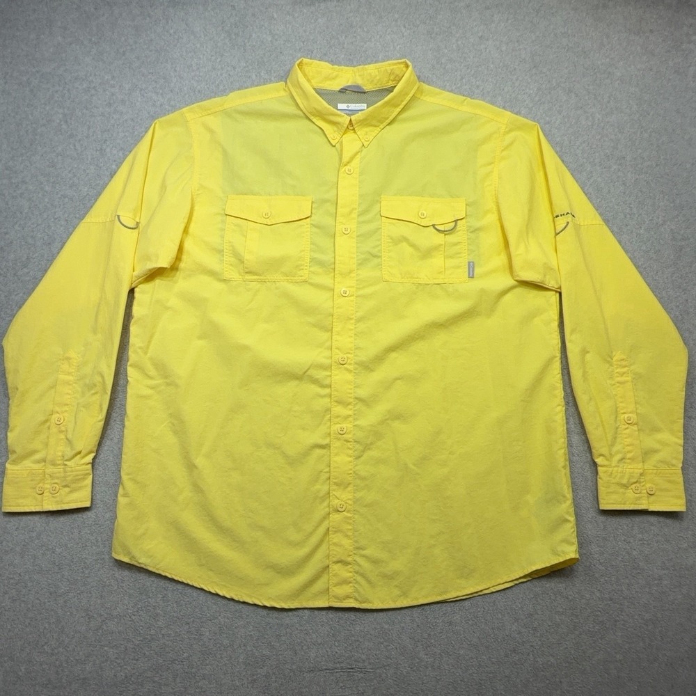 Columbia Silver Ridge Utility Shirt Mens XL Yellow Long Sleeve Fishing Vented